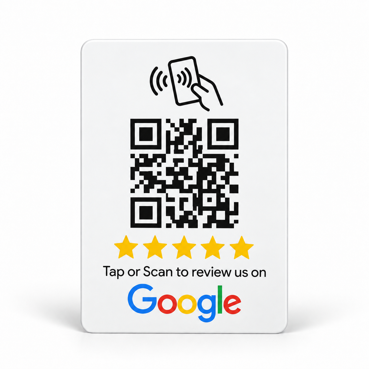 Reverso completo de la tarjeta NFC Google clásica blanca con código QR