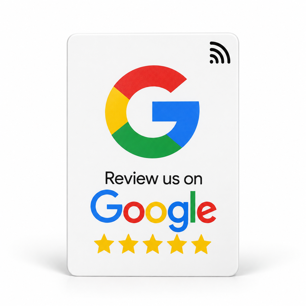Tarjeta NFC Google clásica blanca, vista frontal con símbolo G y cinco estrellas
