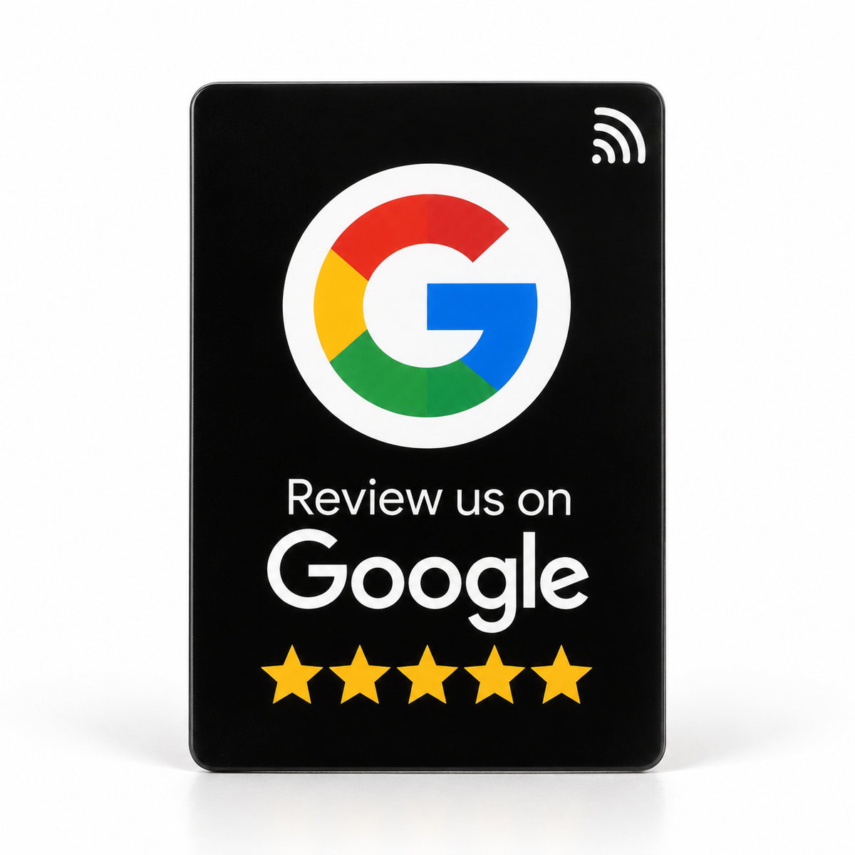 Tarjeta NFC Google clásica negra, vista frontal con símbolo G y cinco estrellas