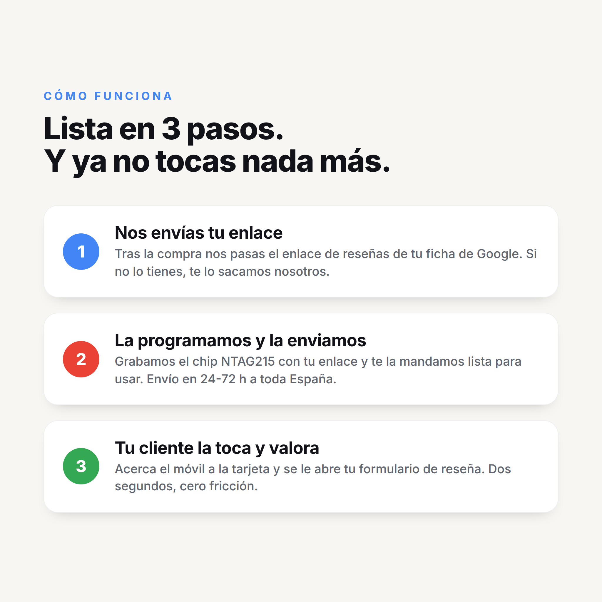 Tarjeta NFC para Reseñas de Google — Programada con tu enlace | Sin app · Regrabable