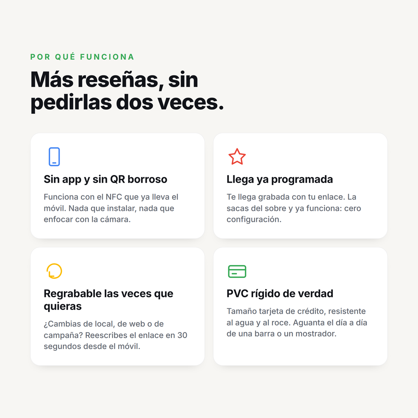 Tarjeta NFC para Reseñas de Google — Programada con tu enlace | Sin app · Regrabable