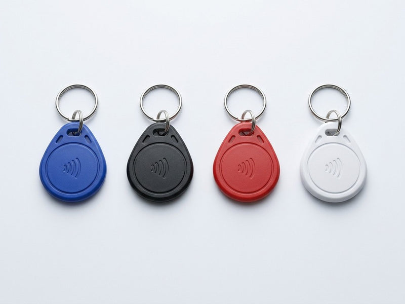 Llaveros RFID de ABS en azul, negro, rojo y blanco con anilla