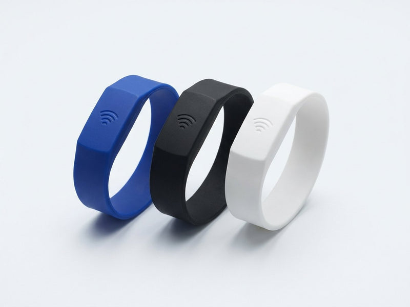 Pulseras RFID de silicona en azul, negro y blanco