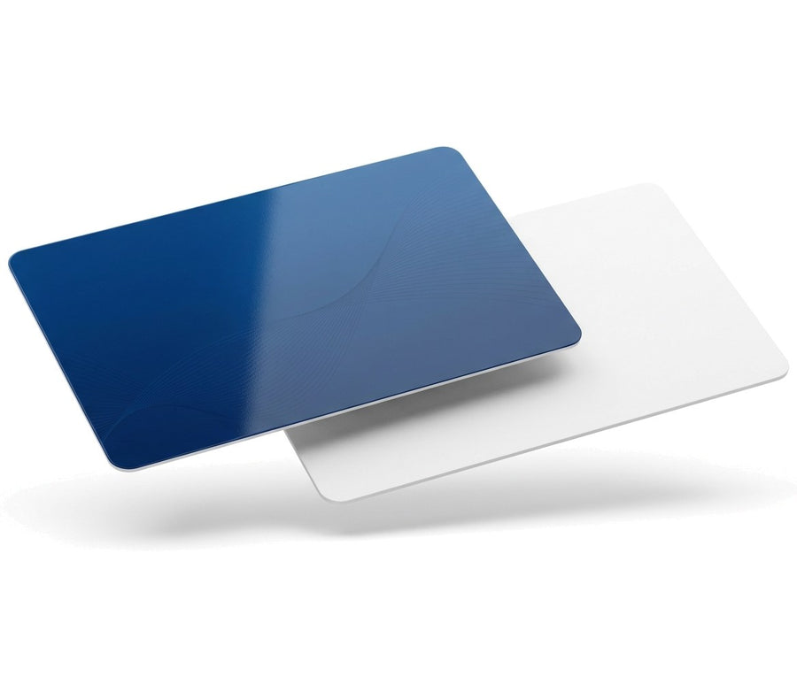 Tarjetas de PVC personalizadas, una azul y una blanca