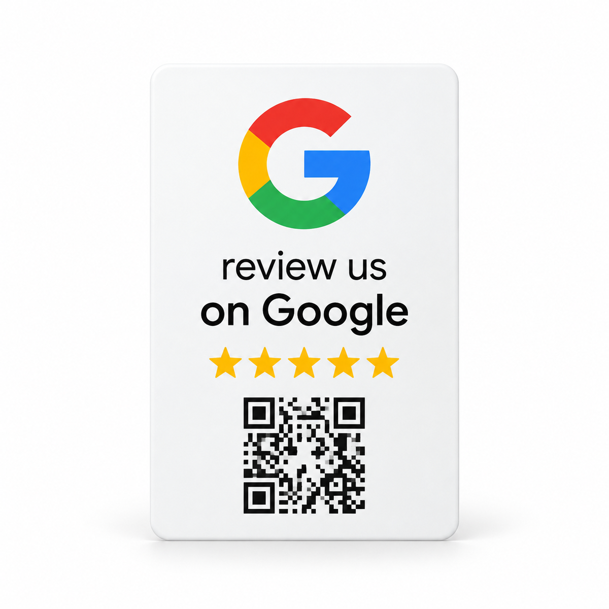 Tarjeta NFC Google Diseño G blanca, vista de la cara con código QR