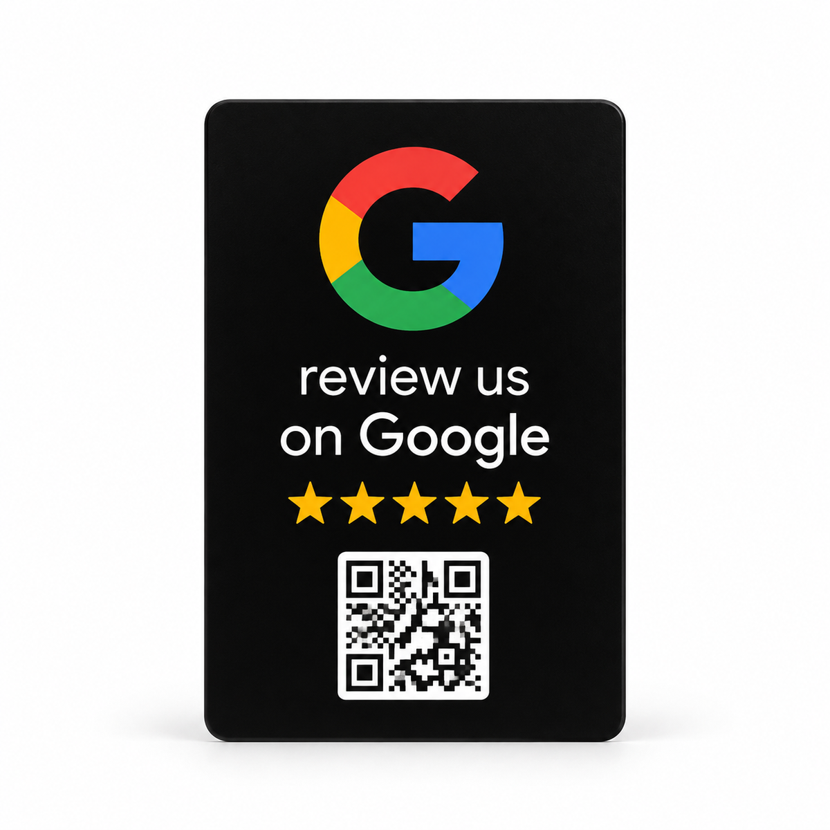 Tarjeta NFC Google Diseño G negra, vista de la cara con código QR