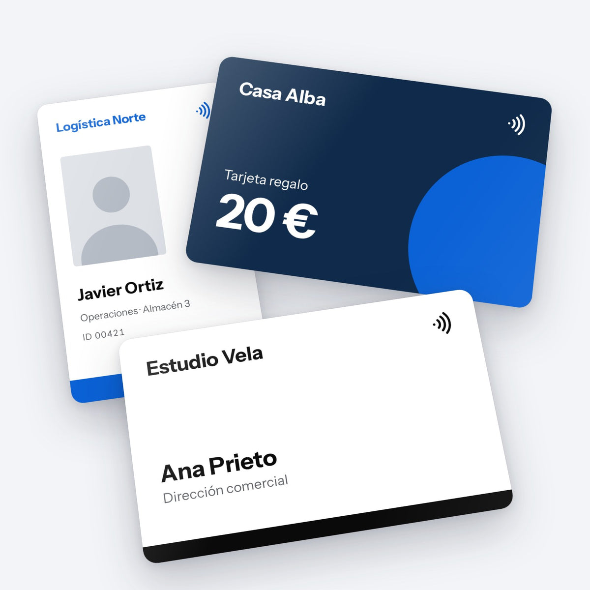 Tarjetas NFC personalizadas a todo color: acreditación vertical, tarjeta regalo y tarjeta de visita